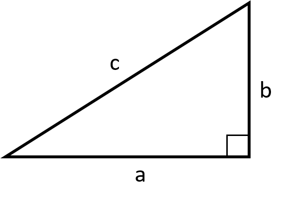 A right-angled triangle labelled with sides $a, b$ and $c$, with $c$ being the hypotenuse.